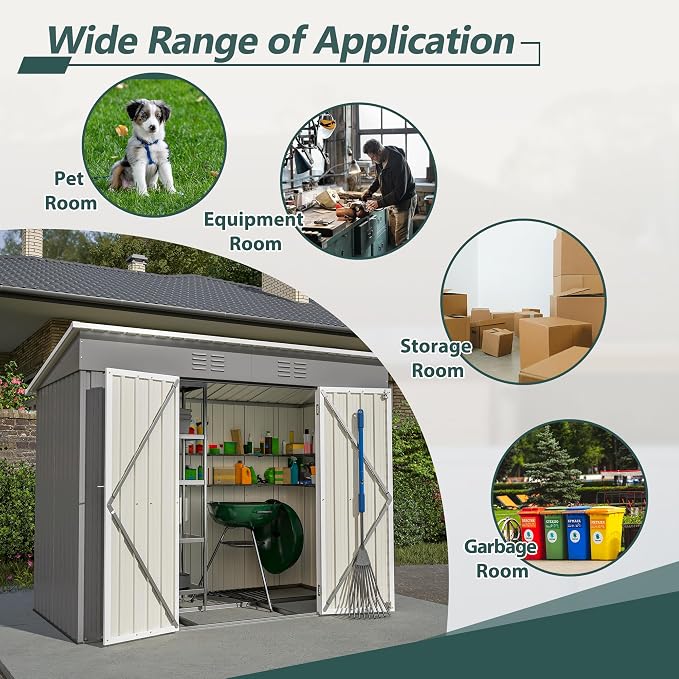 Outdoor Storage Shed, 8 X 4ft Metal Galvanized Steel Garden Shed - Image 7