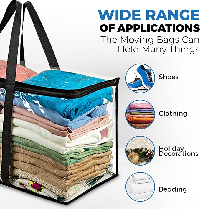 4 Pack Clear Large Moving Bags, Heavy Duty Storage Bags, College Totes - Image 3