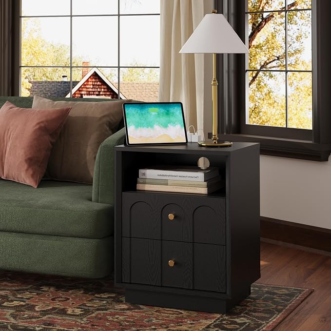 Nightstand Set of 2 with Charging Station, Mid Century Modern Nightstand with - Image 6