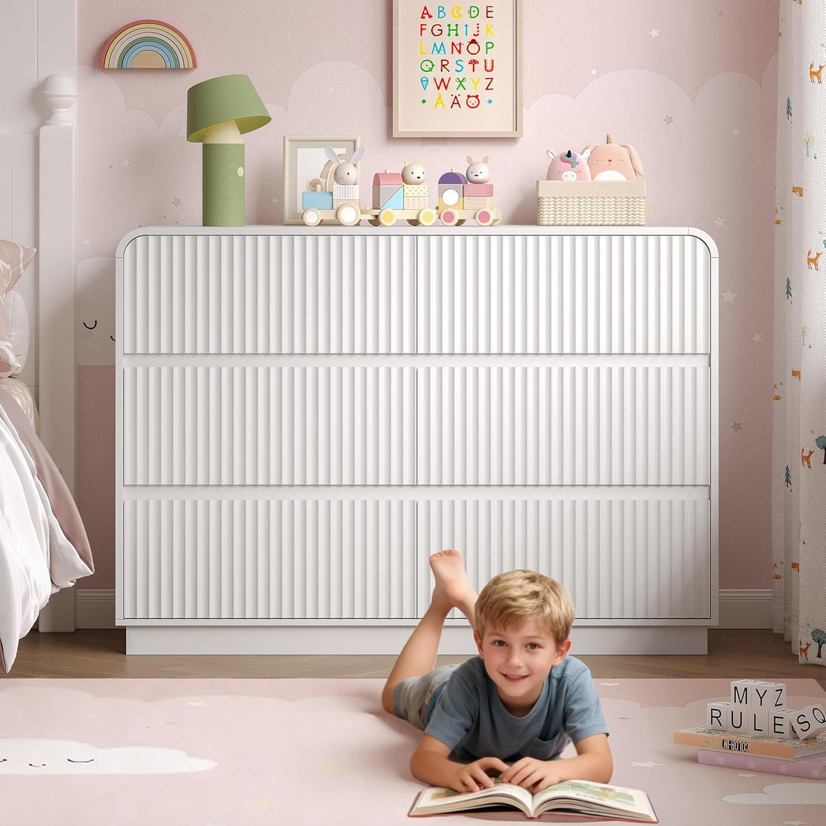 BORNOON Dresser for Bedroom with 6 Drawers, Fluted Chest of Drawers