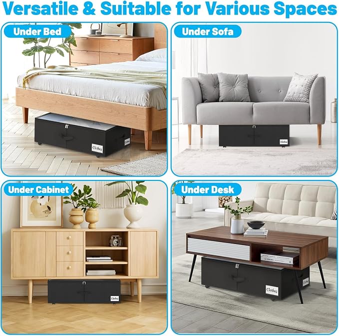 2 Pack Under Bed Storage with Wheels 10" Height, Rolling Storage Bins XXL 60L - Image 7