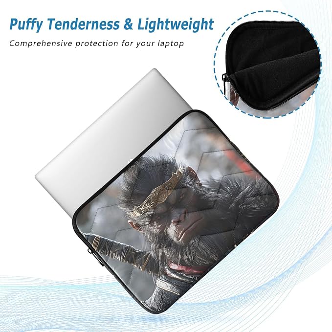 Quilted Laptop Sleeve Case, Slim Portable Black Computer Protective Cover - Image 5