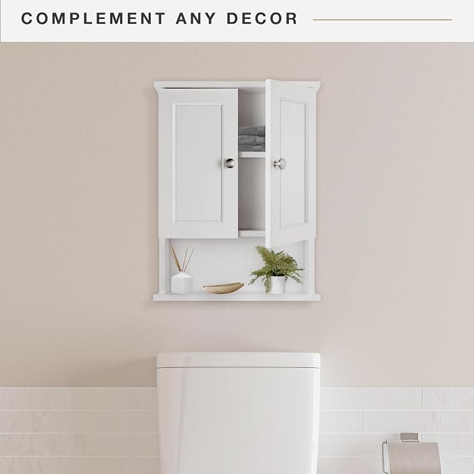 MCS 23x18 White Medicine Cabinet Organizer, Wall Mounted 2-Door Bathroom Cabinet - Image 3