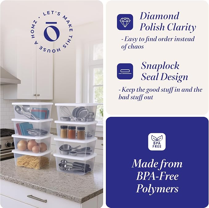 HOMZ 10-Pack Snaplock, Small Clear Plastic Storage Organizer Bins w/ Lids - Image 3