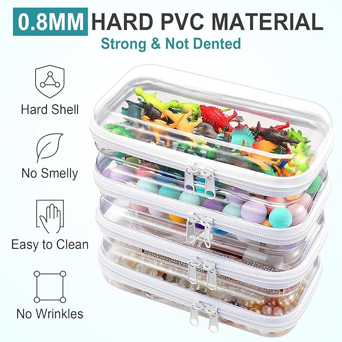 Hoolerry 4 Pcs Hard Clear Zipper Case Makeup Bags Plastic Pencil Pouch - Image 4