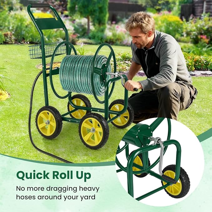 Goplus Garden Hose Reel Cart, 300 FT of 5/8" Large Capacity, Heavy-Duty Metal - Image 7