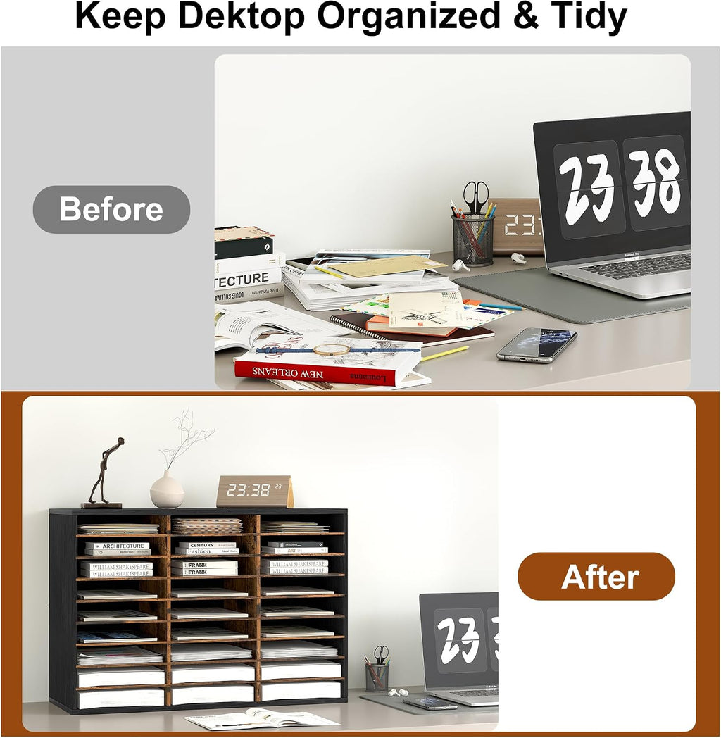 Classroom Mailbox 27 Slots with Removable Shelves, Black/Rustic