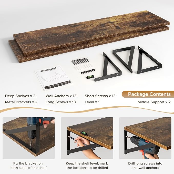 Deep Floating Shelves Wall Mounted, Living Room, Office - Image 5
