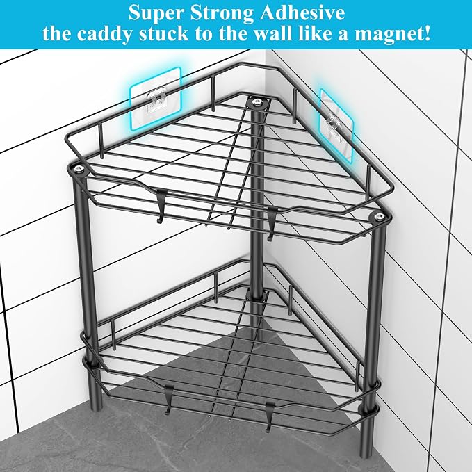 2 Tier Floor Standing Corner Shower Caddy Organizer Shelf - Image 2