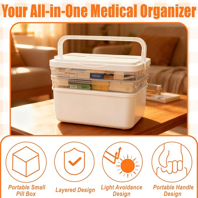 3-Tier Medicine Organizer with Detachable Pill Box, First Aid Kit with Handle - Image 5