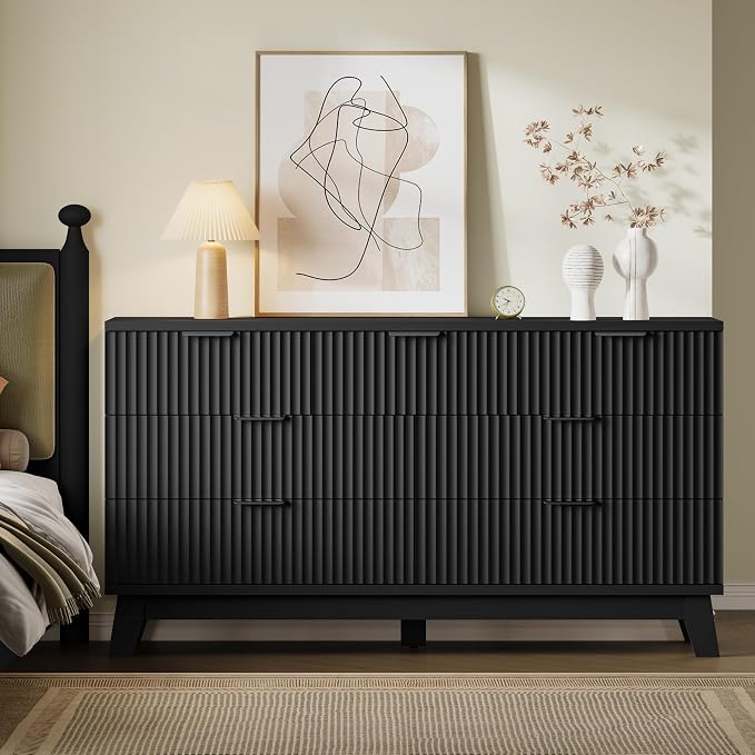 57" Long Dresser for Bedroom, 7-Drawer Fluted Chest, Wide Wood Storage Dresser - Image 4
