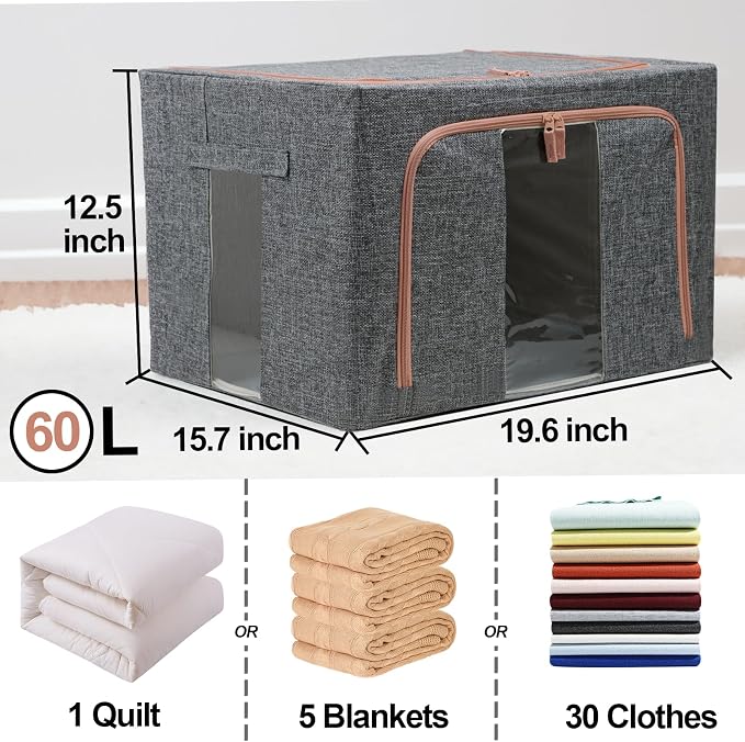 Linen Clothes Storage Bins, 2 Opening Ways Fabric Visible Lidded Storage Box - Image 2
