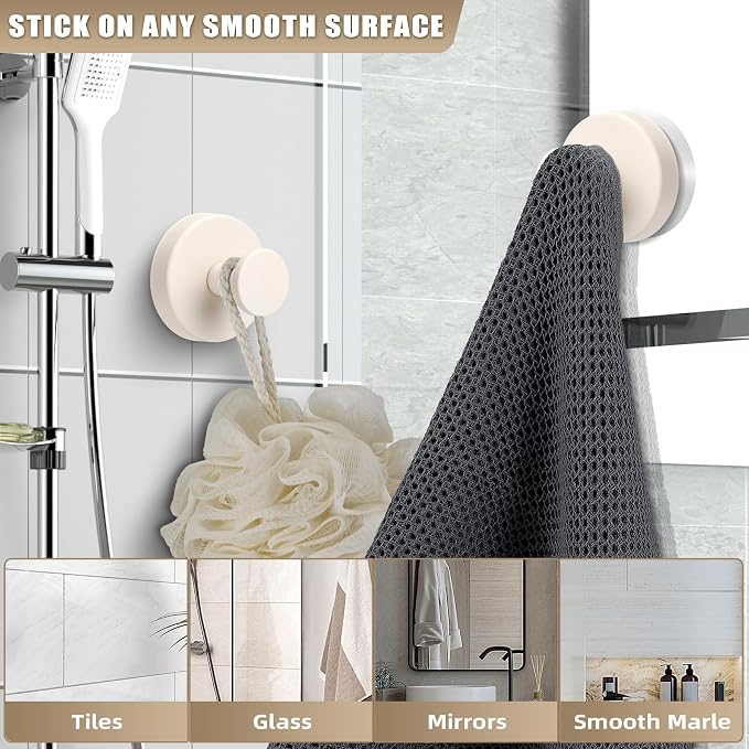 Suction Cup Hooks for Shower No-Drill Bathroom Hooks for Towels, Loofah - Image 3