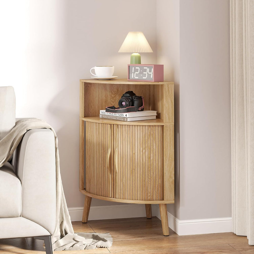 31.5" Small Bathroom Corner Storage Cabinet, Oak
