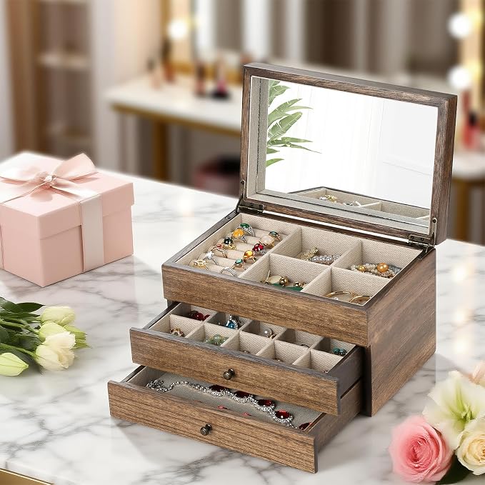 Meangood Jewelry Box Organizer for Women, 3 Layer Large Jewelry Storage Case - Image 8
