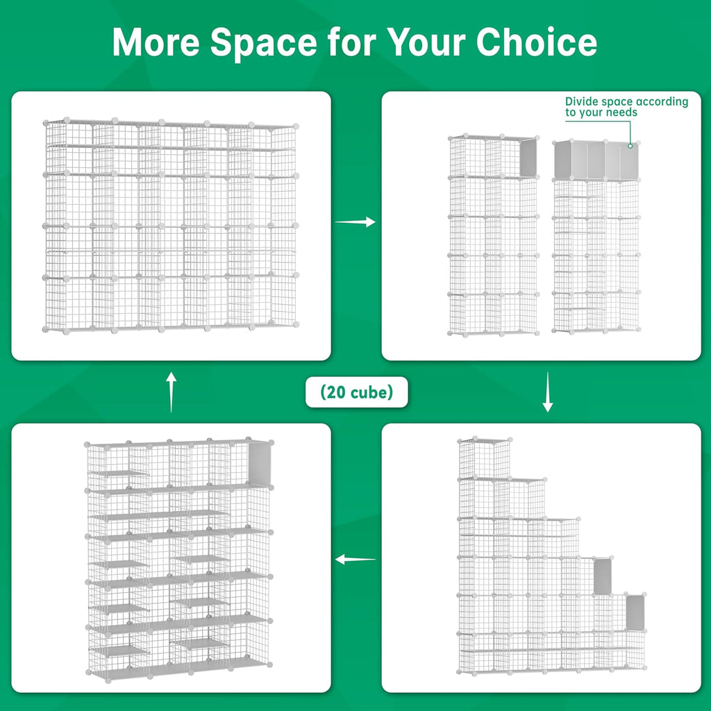 Wire Cube Storage Organizer, 20 Cubes Converted into 23 Cubes, Sturdy