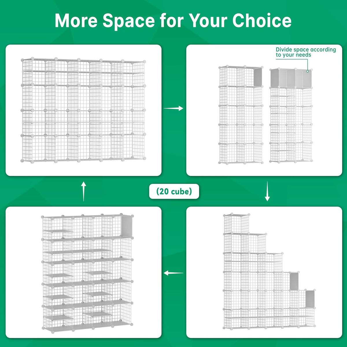 Wire Cube Storage Organizer, 20 Cubes Converted into 23 Cubes, Sturdy
