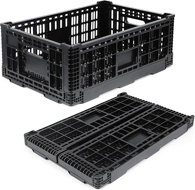 Collapsible Milk Crates for Storage, 52L Storage Crates, Heavy Duty Milk Crate by Shineyaplus