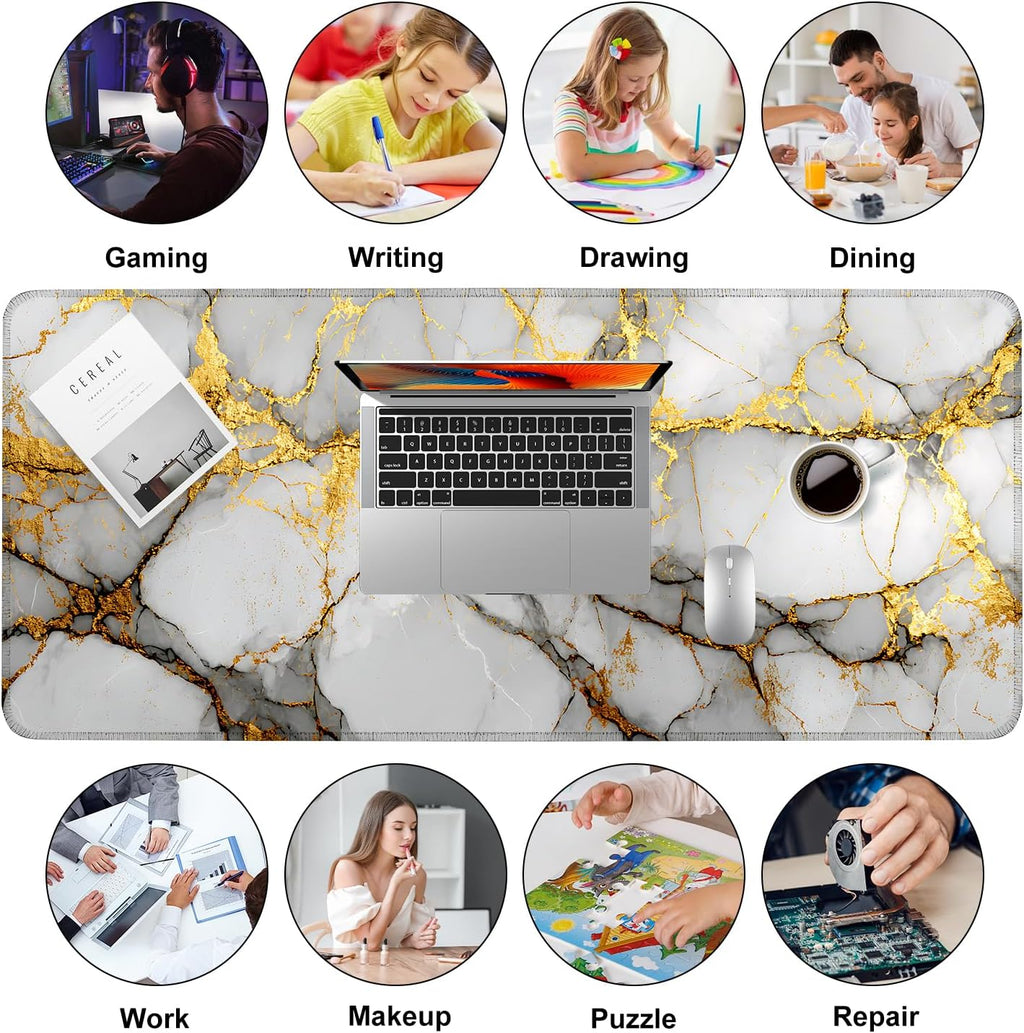 White Marble Mouse Pad – Large Extended Desk Mat 35.43 x 15.75 in