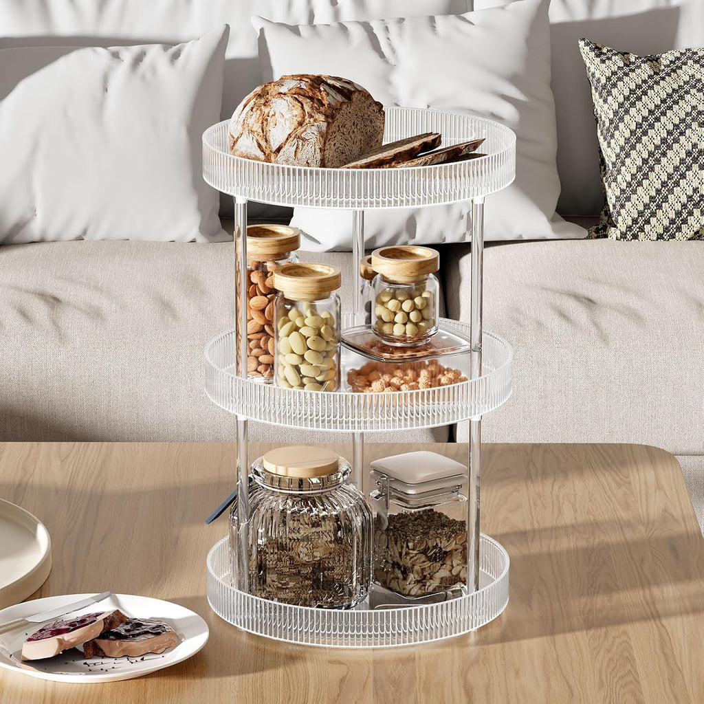 360° Clear Rotating Storage Tray, 2 Tier Lazy Susan Bathroom