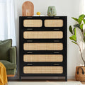 LEVNARY 5 Drawer Chest Dresser, Rattan Tall Dresser 5 Chest of Drawers Dressers by LEVNARY