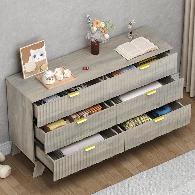 Fluted 6 Drawer Dresser, 47.2" Wide Modern Boho Chest of Drawers, Wooden - Image 4