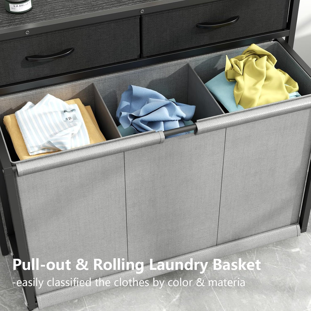STIKELY Laundry Hamper Laundry Basket with 3 Section Pull-Out Rolling