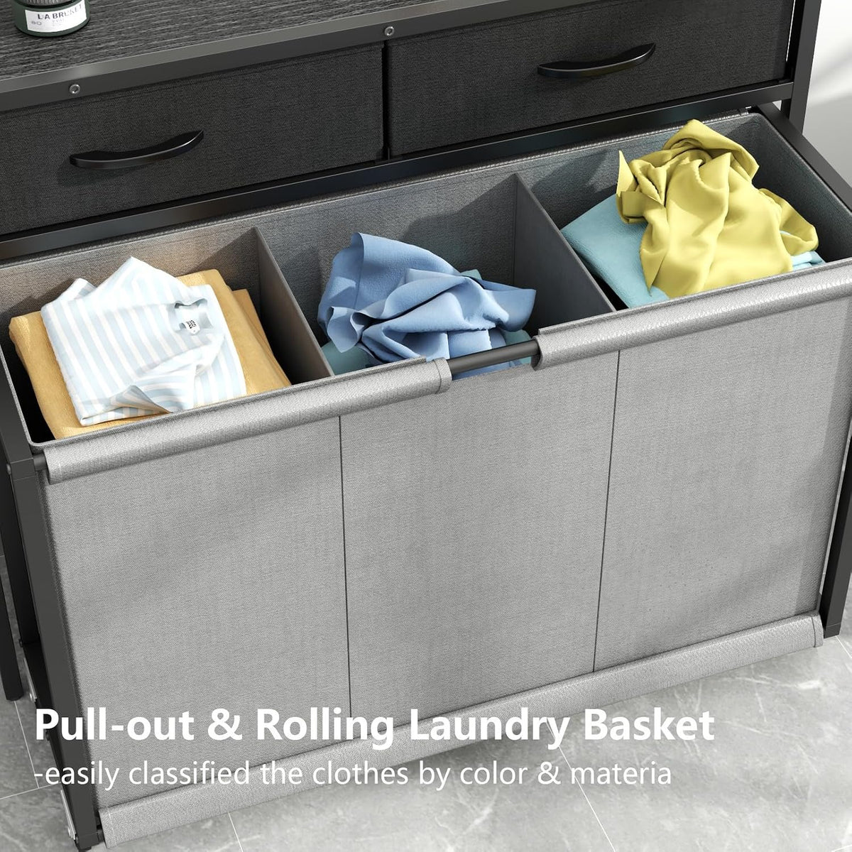 STIKELY Laundry Hamper Laundry Basket with 3 Section Pull-Out Rolling