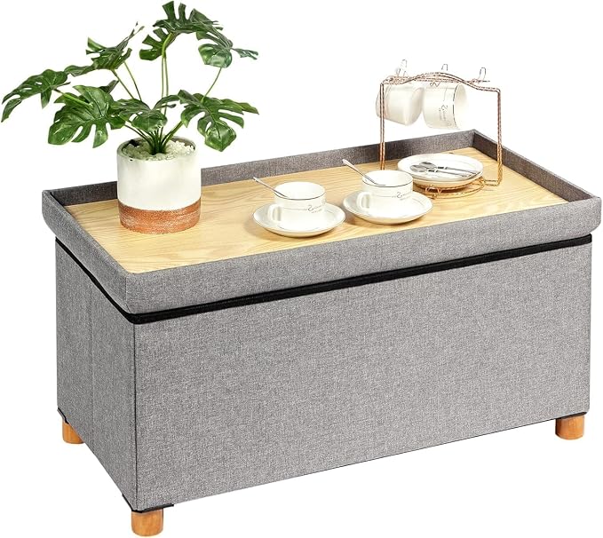 PINPLUS Ottoman with Storage Coffee Table, Large Storage Bench Foot Rest Ottoman by PINPLUS