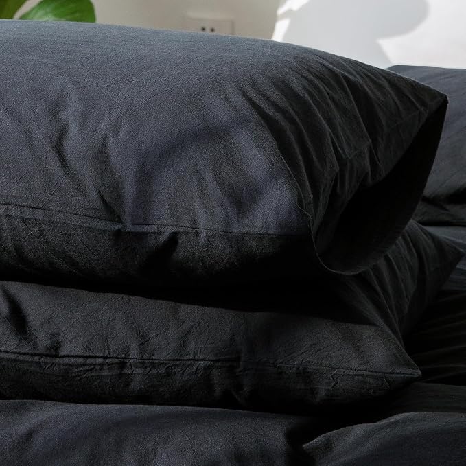 MooMee Bedding Pillowcases Pack of 2 100% Washed Cotton Linen Like Textured - Image 3