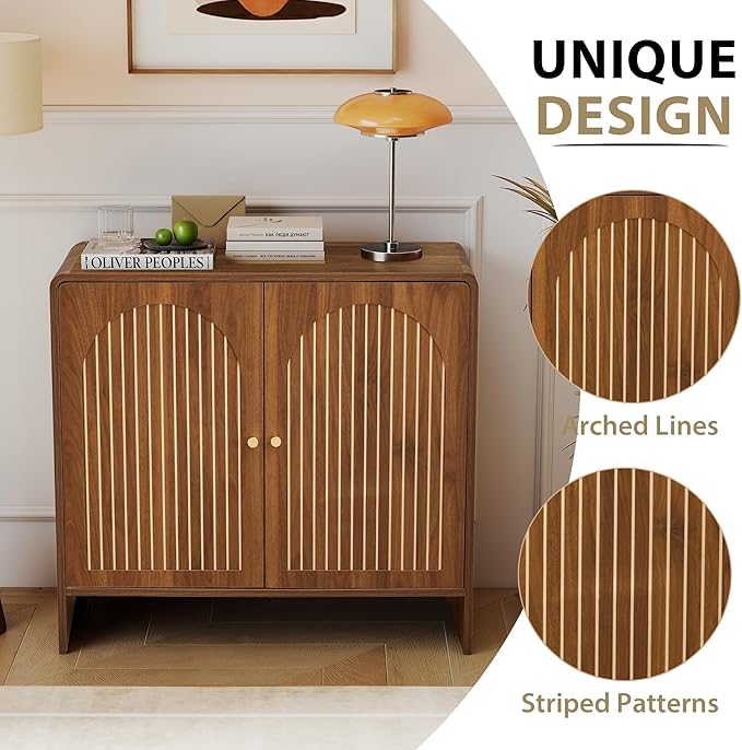 Sideboard Buffet Cabinet with Storage, Wood Arched Storage Cabinet with 2 Doors - Image 3