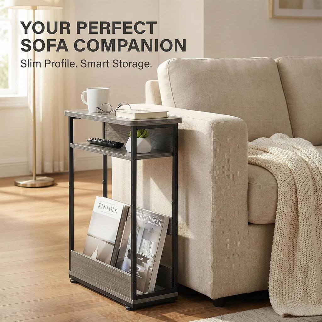 Narrow Side Table,3-Tier Slim End Table with Storage Shelf,Modern Sofa