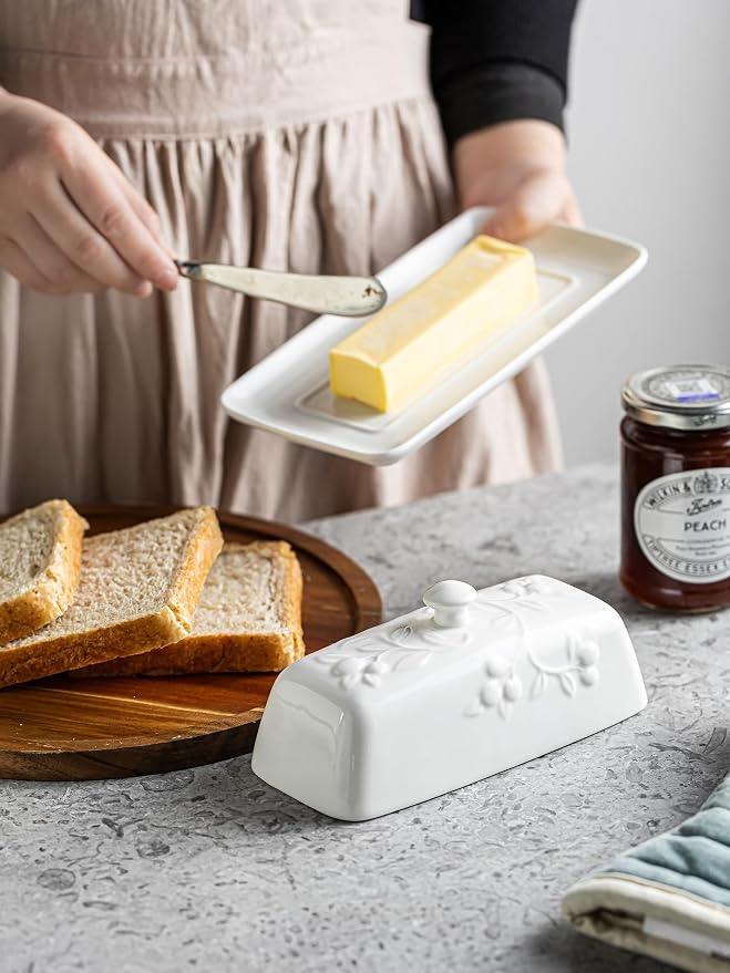 Butter Dish with Lid for Countertop, Ceramic Butter Dish with Knob Handle - Image 7