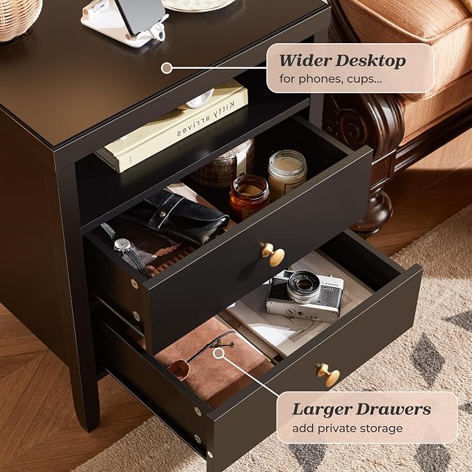 Huuger Black Nightstand Set of 2, Night Stand - Image 7
