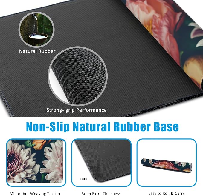 Vintage Beautiful Flowers Desk Mat, Large Gaming Mouse Pad, Non-Slip Rubber - Image 5