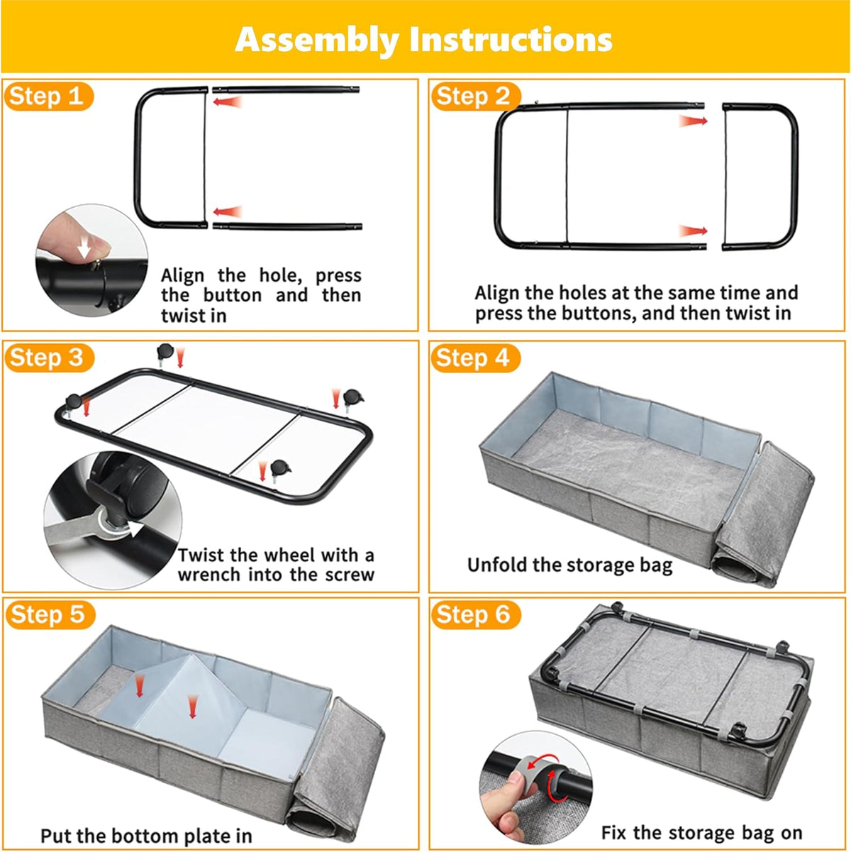 Large Sturdy Under Bed Storage with Wheels, 2 Pack 50L Rolling