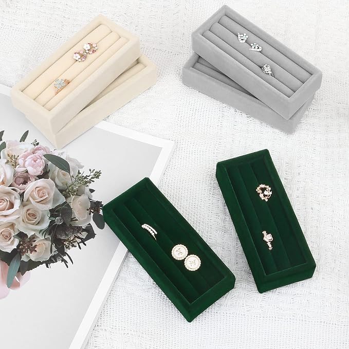 Small Jewelry Tray-Ring Organizer 2PCS Premium Velvet Rings Earrings Display - Image 7