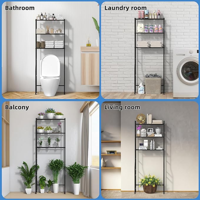 3-Tier Over The Toilet Storage, Freestanding Metal Bathroom Shelves, Space - Image 7