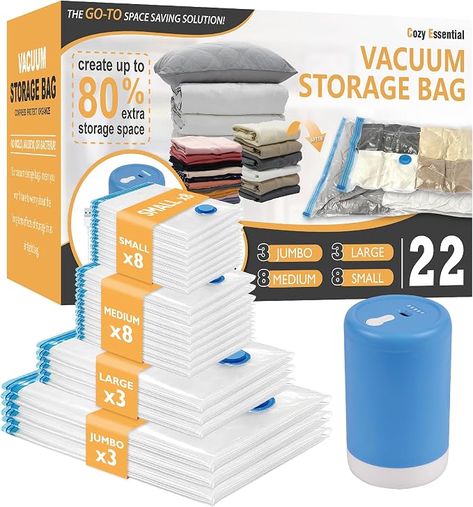 22 Pack Vacuum Storage Bags by CozyEssential