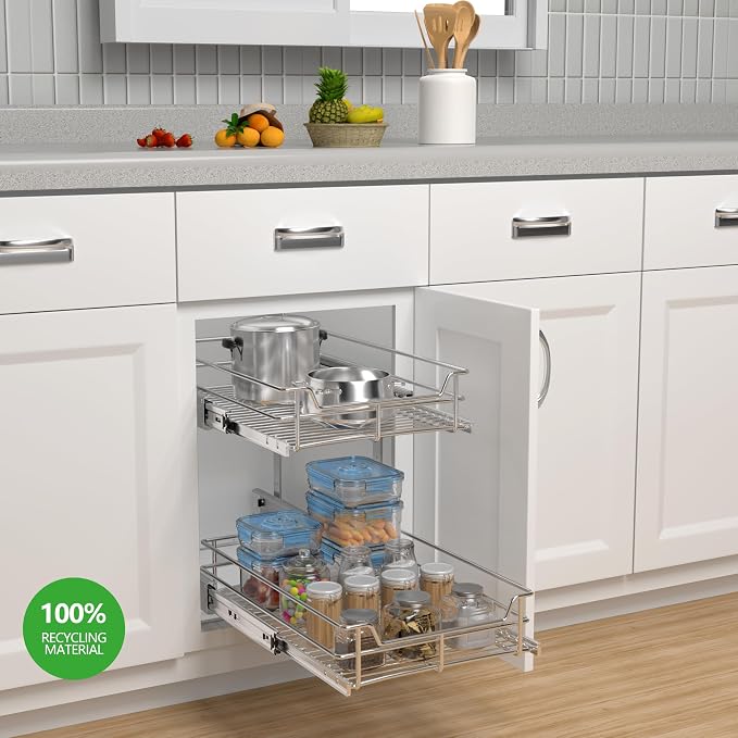 2-Tier Individual Cabinet Pull Out Shelves, Slide Out Kitchen Panty Narrow - Image 2