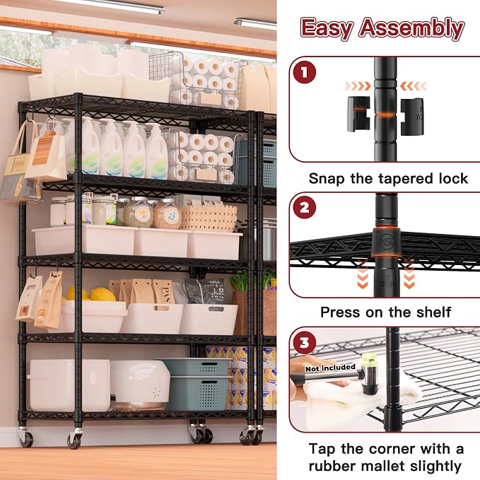 PrimeZone 74''H Wire Shelving 1250lbs 5 Tier Storage Shelves - Image 5
