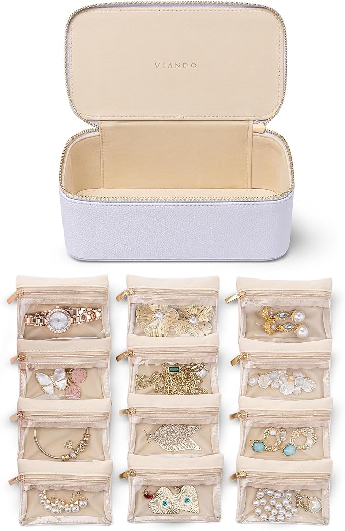 Vlando Jewelry Box with 12 Velvet Jewelry Bags Travel Jewelry Case by VLANDO