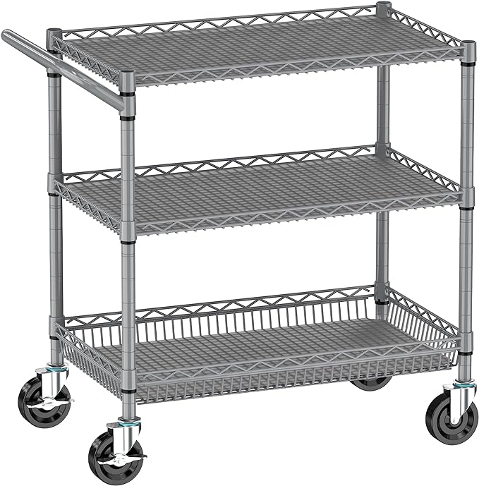 Rolling Cart with Wheels, Heavy Duty 3 Tier Metal Utility Cart 990lbs Capacity by Folews