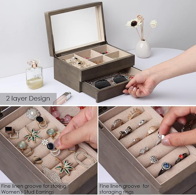Meangood Jewelry Box Organizer for Women, 2 Layer Large Jewelry Storage Case - Image 4