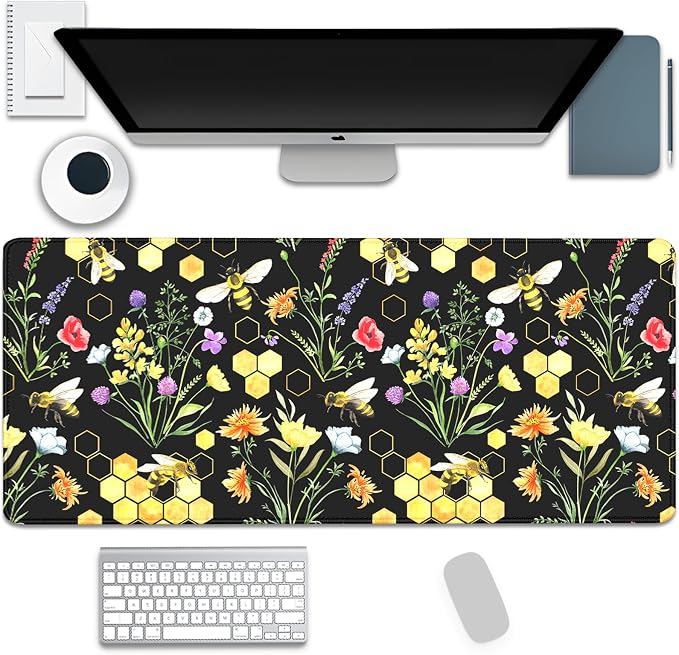 Bees and Honeycombs Mouse Pad, XL Large Wildflowers Mousepad Desk Pad by Unknown