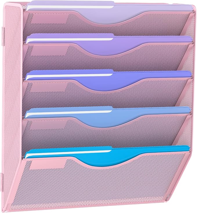 5 Tier Hanging Wall File Organizer, Mesh Mail Paper Orgnization Hanging File by Gawerk