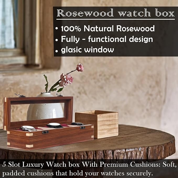 Wooden Watch Box for Men & Women, Watch Organizer & Display Case, Premium - Image 5