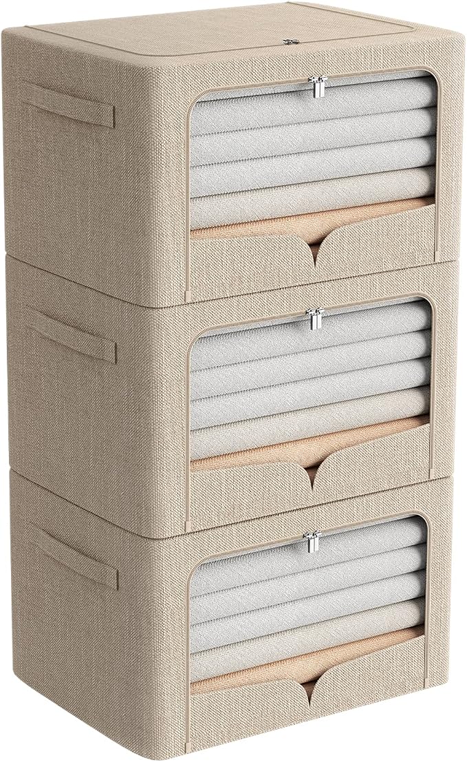 FHSQX 3 Pack Clothes Storage Bins Foldable Metal Frame Storage Box Extra Large by FHSQX