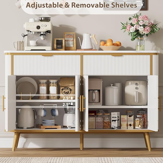 47.2" Buffet Storage Cabinet, Modern Fluted Coffee Bar Station - Image 8