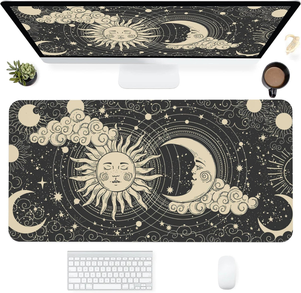 Desk Mat,Celestial Sun and Moon Extended Gaming Mouse Pad for Office